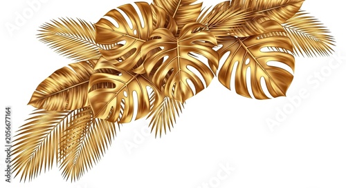 Luxury Gold Tropical Leaves Arrangement - Monstera and Palm Fronds