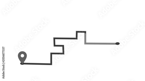 Minimal route map with location pin and zigzag path animation