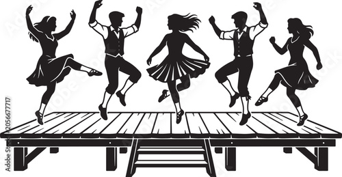 Canvastavla Irish Dancers Silhouette Set, Traditional Folk Dance Performance, Lively Jig Cel