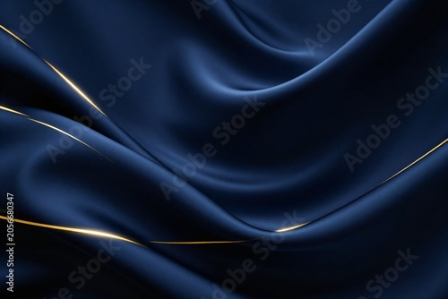 Bild auf Leinwand Luxury abstract background with deep navy blue silk waves and elegant golden lig