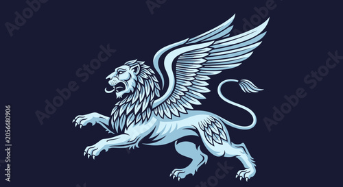 Mythical winged lion griffin mascot logo design.