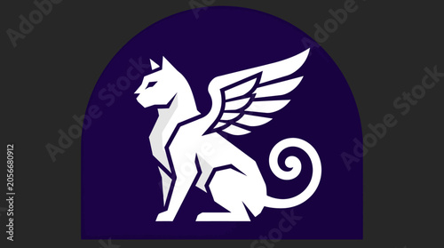 Mythical Winged Cat Sphinx Logo on Purple Background