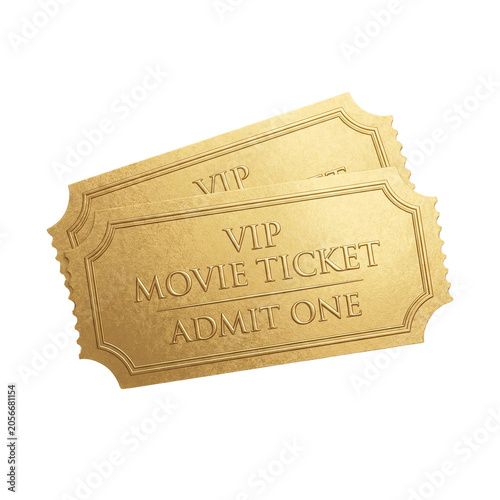 golden VIP movie tickets ADMIT ONE, isolated PNG transparent background
