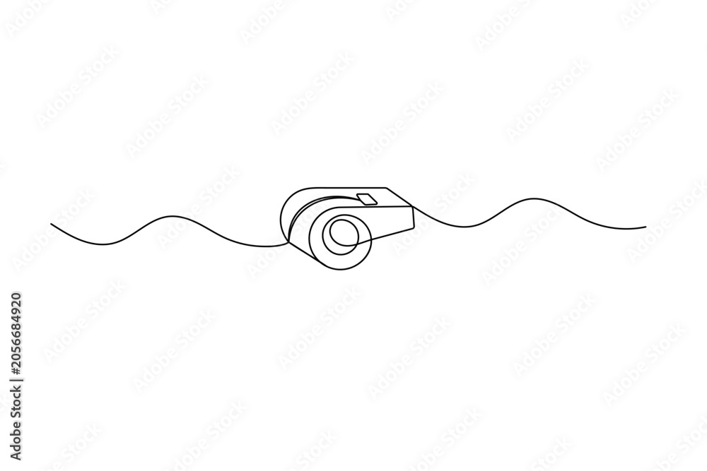 Obraz premium Whistle minimal continuous one-line art drawing for a sports referee or coach icon 