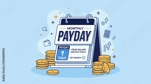 Monthly Payday Calendar with Coins Celebrate Your Salary Arrival