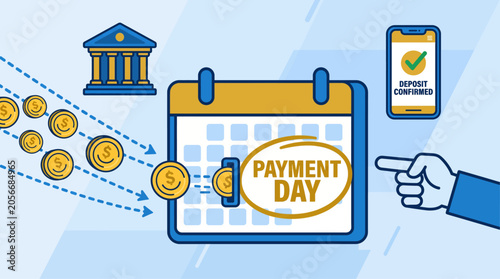Financial Planning and Payment Day Seamless Digital Transactions and Savings Strategy with Bank and Mobile Deposit Confirmation