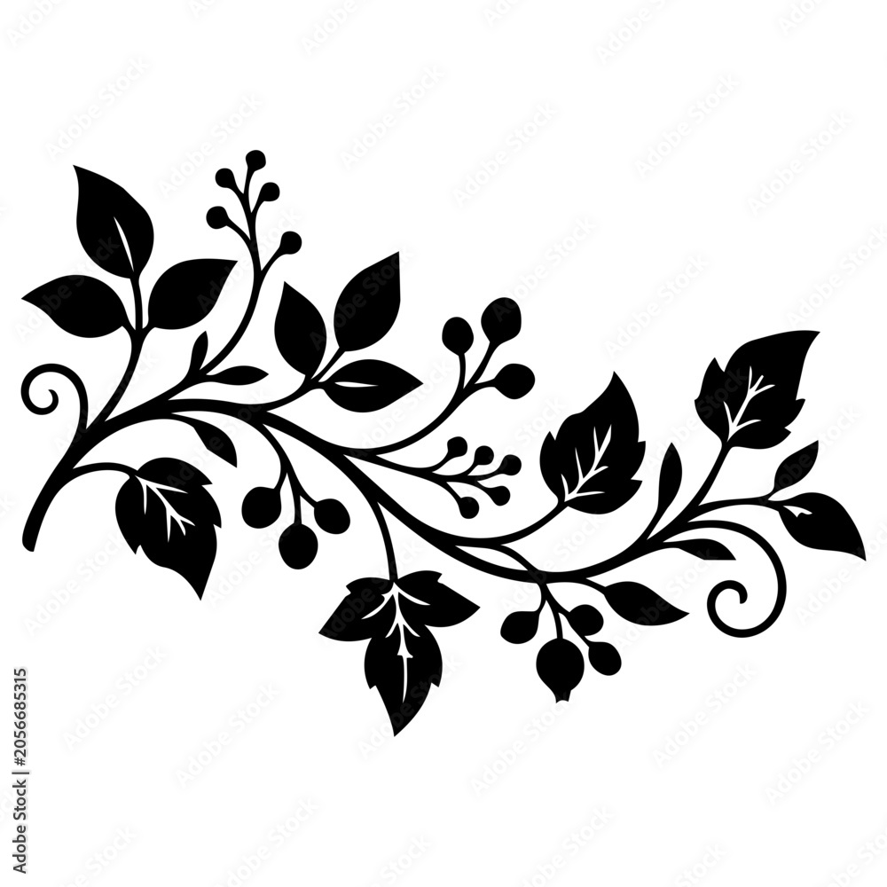 Fototapeta premium Decorative Floral Vine Border Black Silhouette