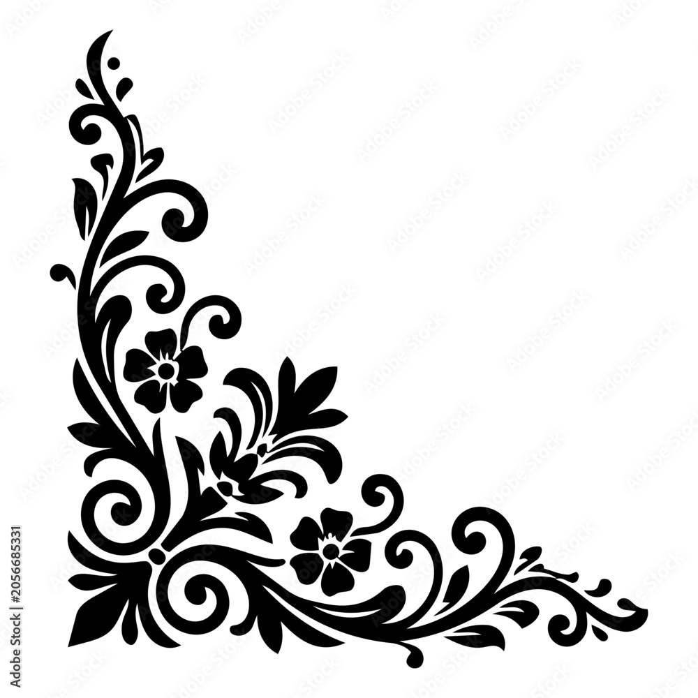 Fototapeta premium Floral Corner Ornament Black Silhouette