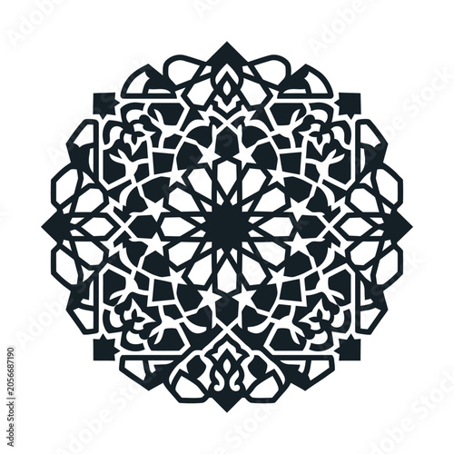 Islamic geometric mandala vector, black arabesque circular pattern, traditional oriental ornament for laser cutting
