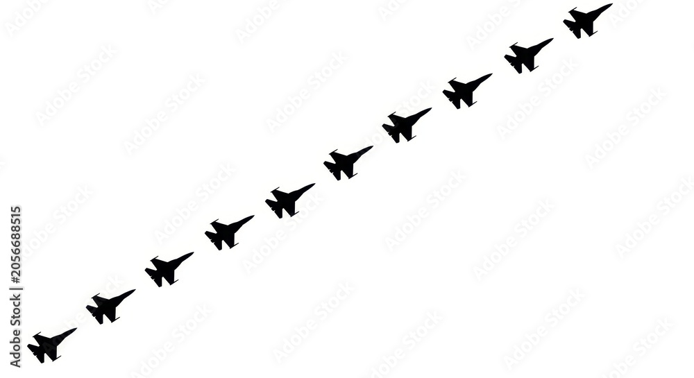 Obraz premium Silhouette of military jets flying in formation