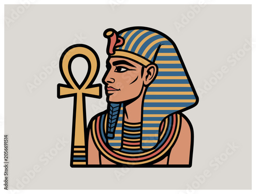 Photos Egyptian Pharaoh with Ankh Symbol.