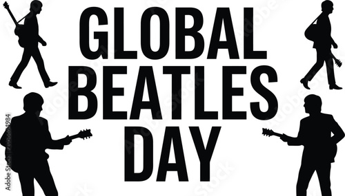 Tableau sur toile Global Beatles Day with iconic silhouettes