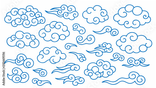 Valokuva Collection Of Stylized Cloud Shapes A Blue Vector Illustration On A White Backgr