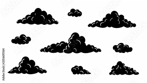 Foto Collection Of Black Cloud Silhouettes Against A White Background Atmospheric Wea