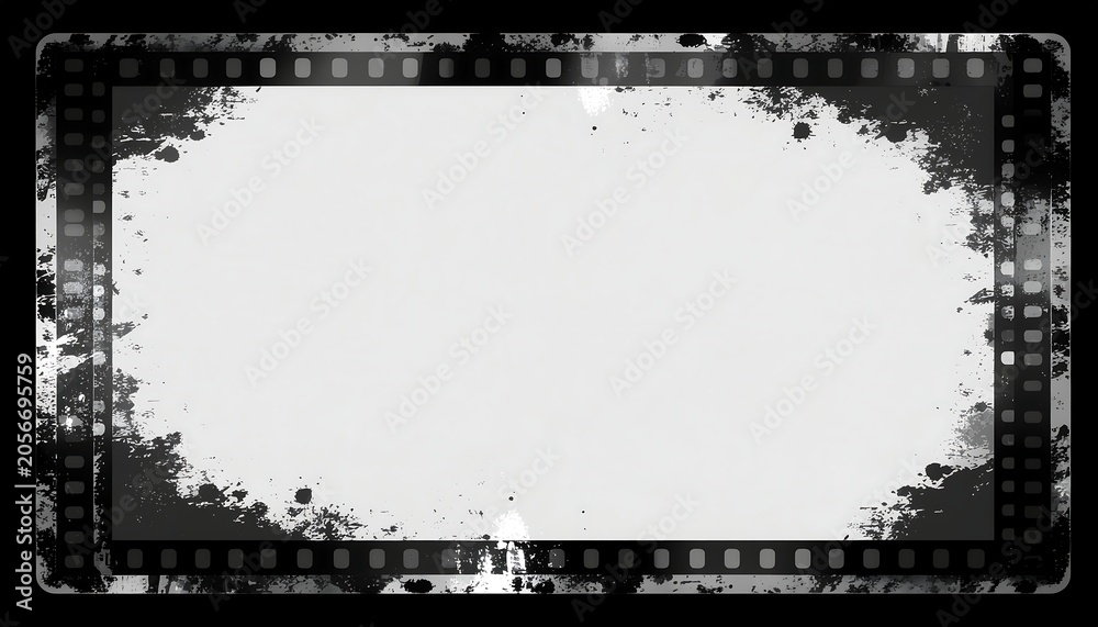 Obraz premium Grunge Film Strip Frame with Splattered Ink Border and Distressed Texture.