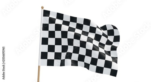 Waving black and white checkered flag on a stick