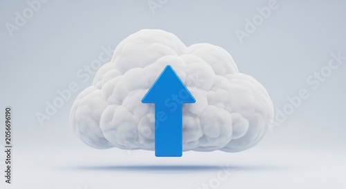 Cloud storage upload concept with blue arrow