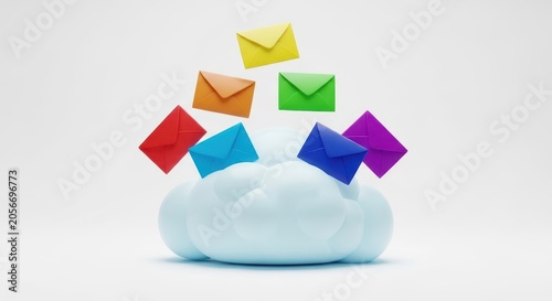 Colorful emails flying out of a cloud