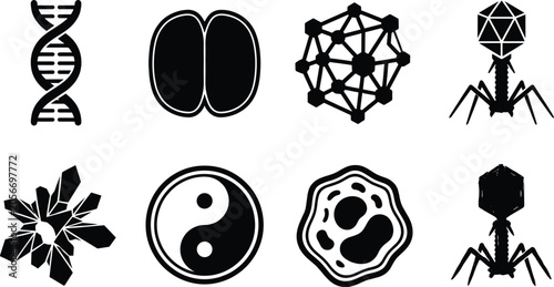 Tableau sur toile Science and biology vector icons collection featuring DNA strand cell division a