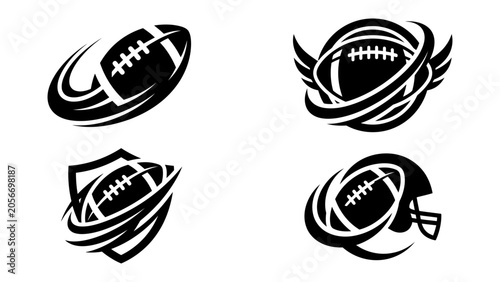 American football vector logo set with helmet shield wings and motion trails for sports team branding