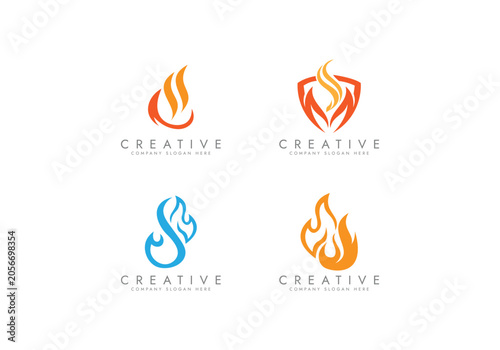 Oil and gas logo Fire flame Elements Collection, Fire shield and energy logo with vector design 