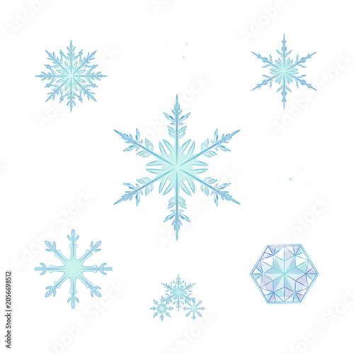 Set of beautiful snowflakes isolated on transparent background