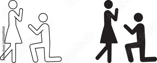 Photos Black Silhouette and Outline Marriage Proposal Man Vector Icon.