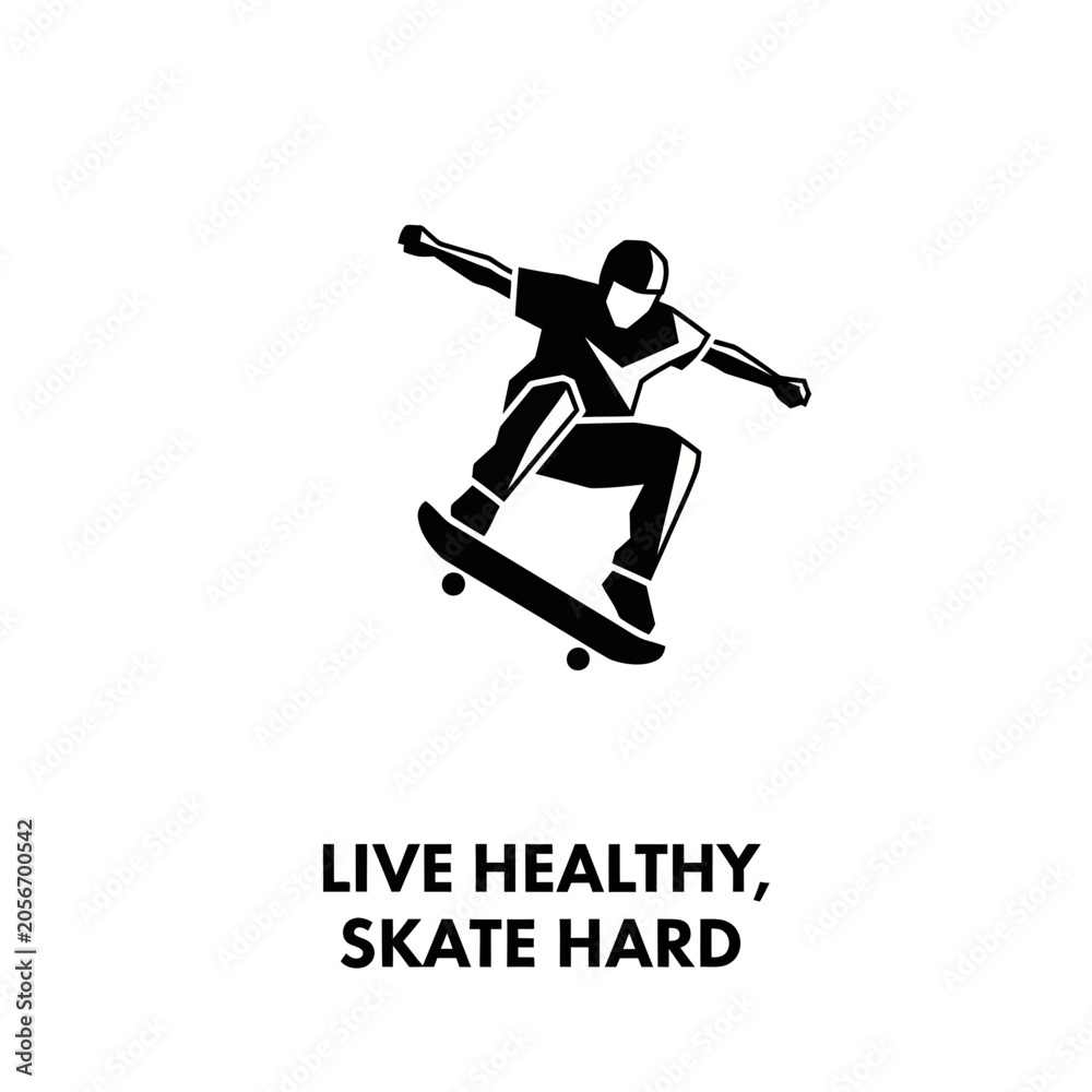 Fototapeta premium Dynamic Skateboarder Silhouette Performing Trick Against White Background