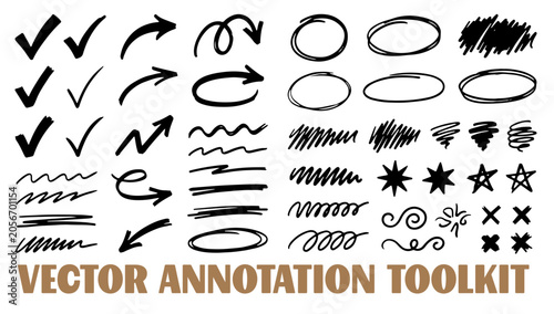 Quadro em tela Vector annotation toolkit, hand drawn symbols, black icons, editable graphics
