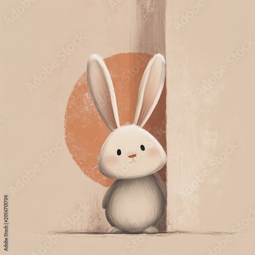 Cute rabbit illustration with soft tones and minimal design. AI-generated.