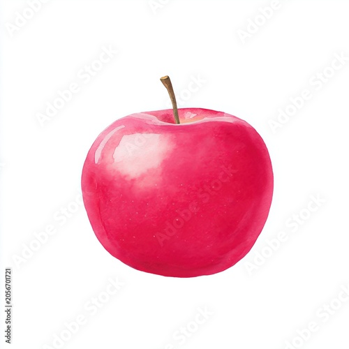 Single red apple isolated on clean background, watercolor style. AI-generated.