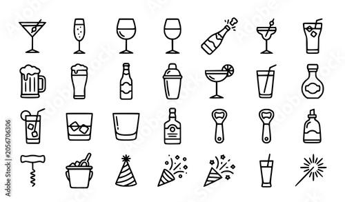 Pub and nightlife outline icon set drinks and cocktail illustrations