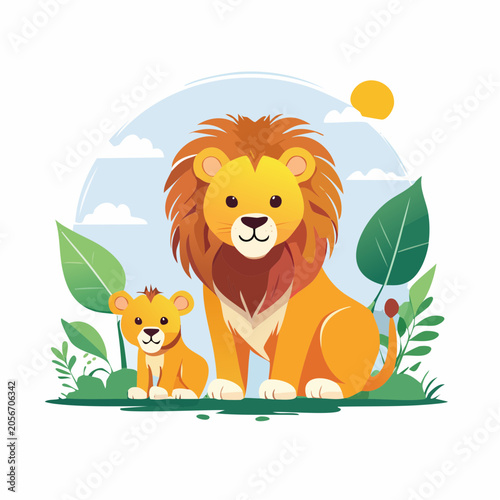 Lion and Cub in Nature