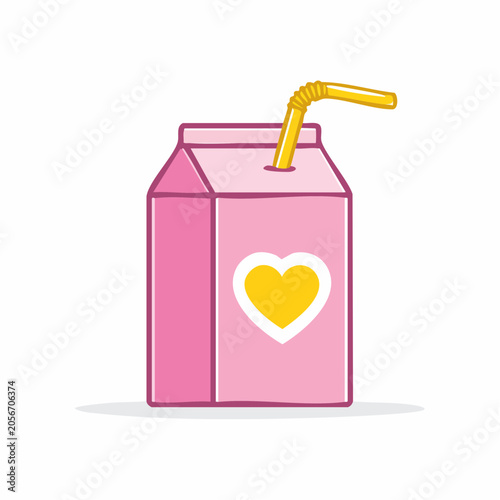 Pink Milk Carton with Yellow Heart and Straw