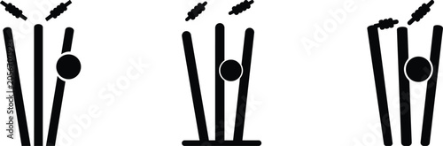 cricket wicket vector set art and illustration