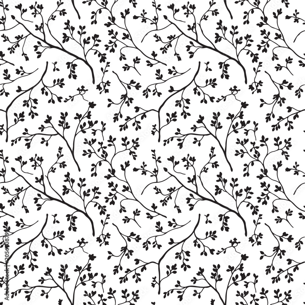 Fototapeta premium Seamless pattern with black floral branches and leaves on a simple surface