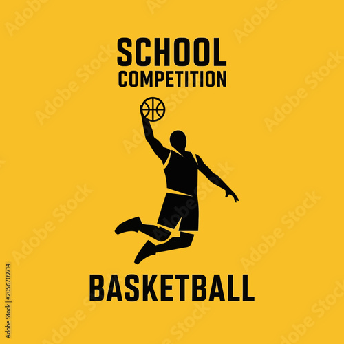 Energetic Basketball Player Soaring For A Slam Dunk In School Competition Event