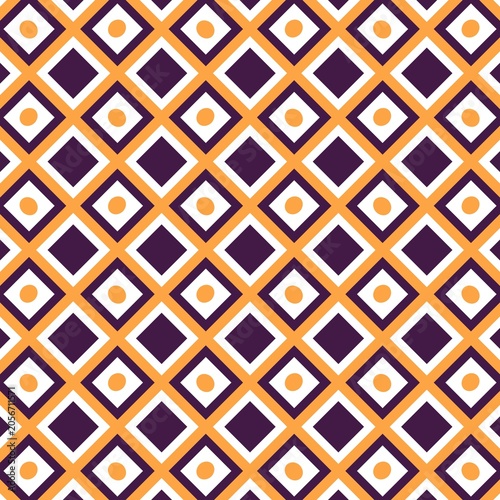 ​Geometric seamless pattern with yellow and purple diamonds.