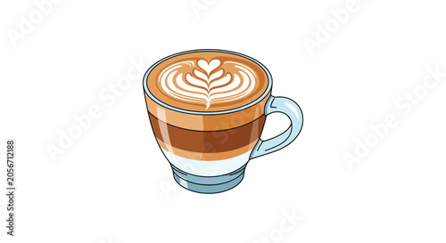 Fotografie Latte art coffee in a glass with layered colors a vector illustration on a white