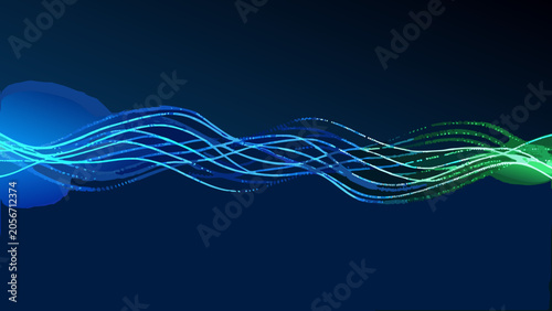 Tableau sur toile Gradient wave pattern with blue and green hues on a dark background abstract art