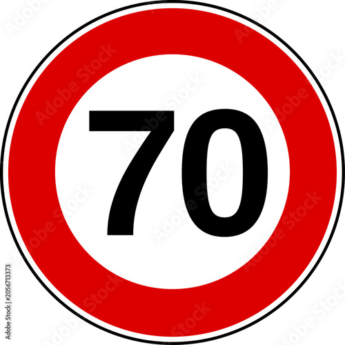 Circular Red Maximum Speed Limit 70 Road Sign Vector