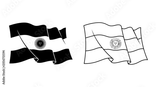 Fotografie Argentine flag illustration black and white line art on a white background