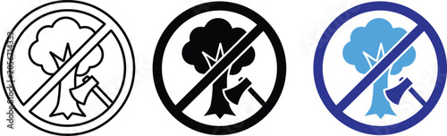 Schilderij op canvas No Deforestation Icon Set Prohibited Tree Cutting Symbol Environmental Protectio