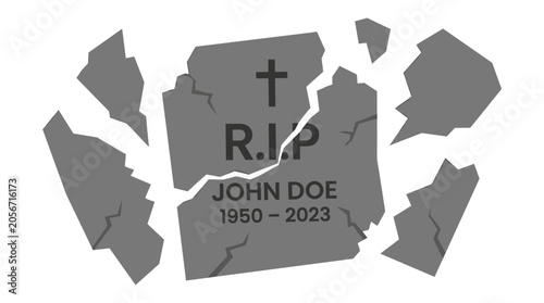 Bild auf Leinwand Broken Headstone with R