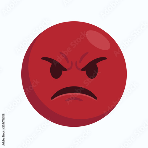 Fotografija Angry Emoji Face: A red emoji face with furrowed brows and an angry expression embodies the feeling of rage and frustration, a universal symbol of negative emotion