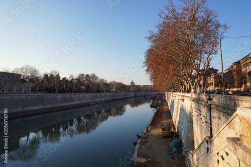 tiber river in rome on a winter day