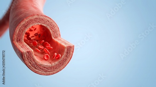 Healthy Artery Cross Section with Normal Blood Flow and Red Blood Cells