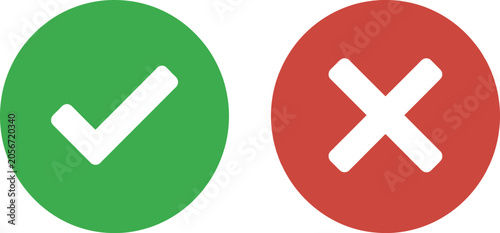 Foto Green check mark and red cross mark icons for verification and cancel symbols