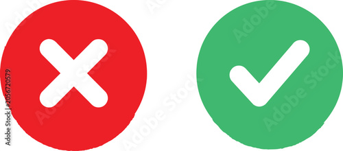 Fotografía Red cross and green check mark icons for correct and incorrect choices