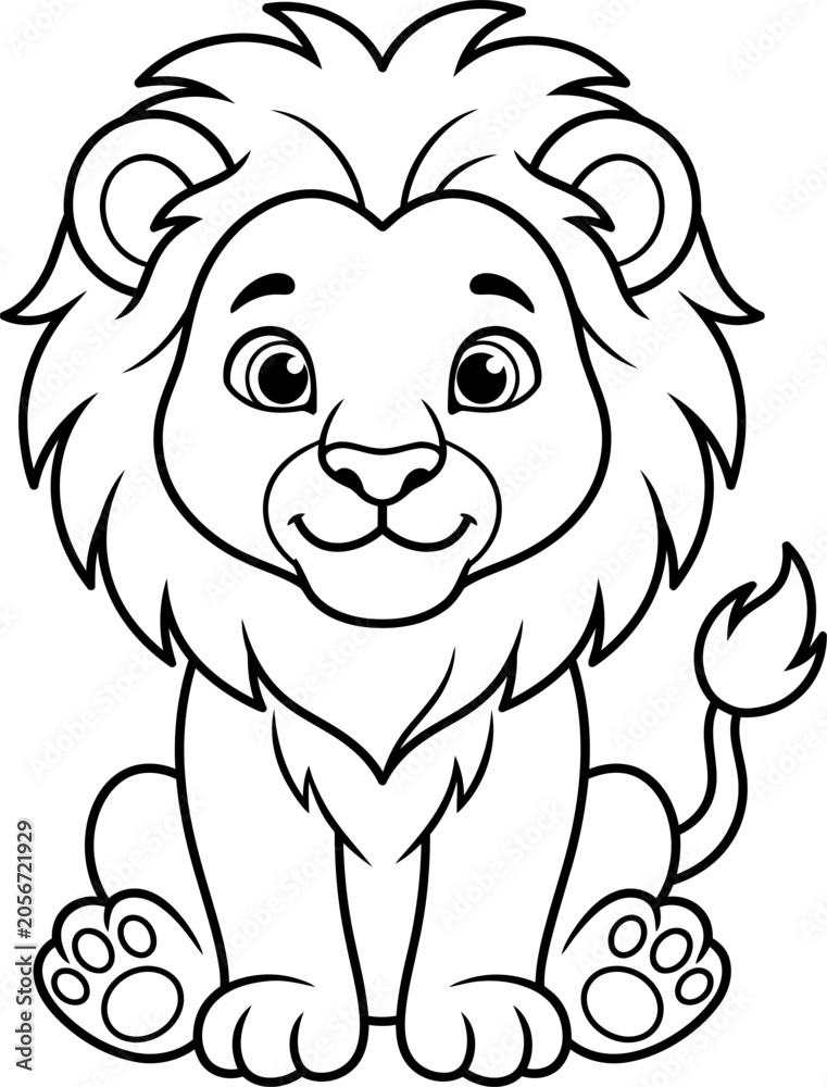 Fototapeta premium Cute baby lion coloring page for kids printable animal illustration